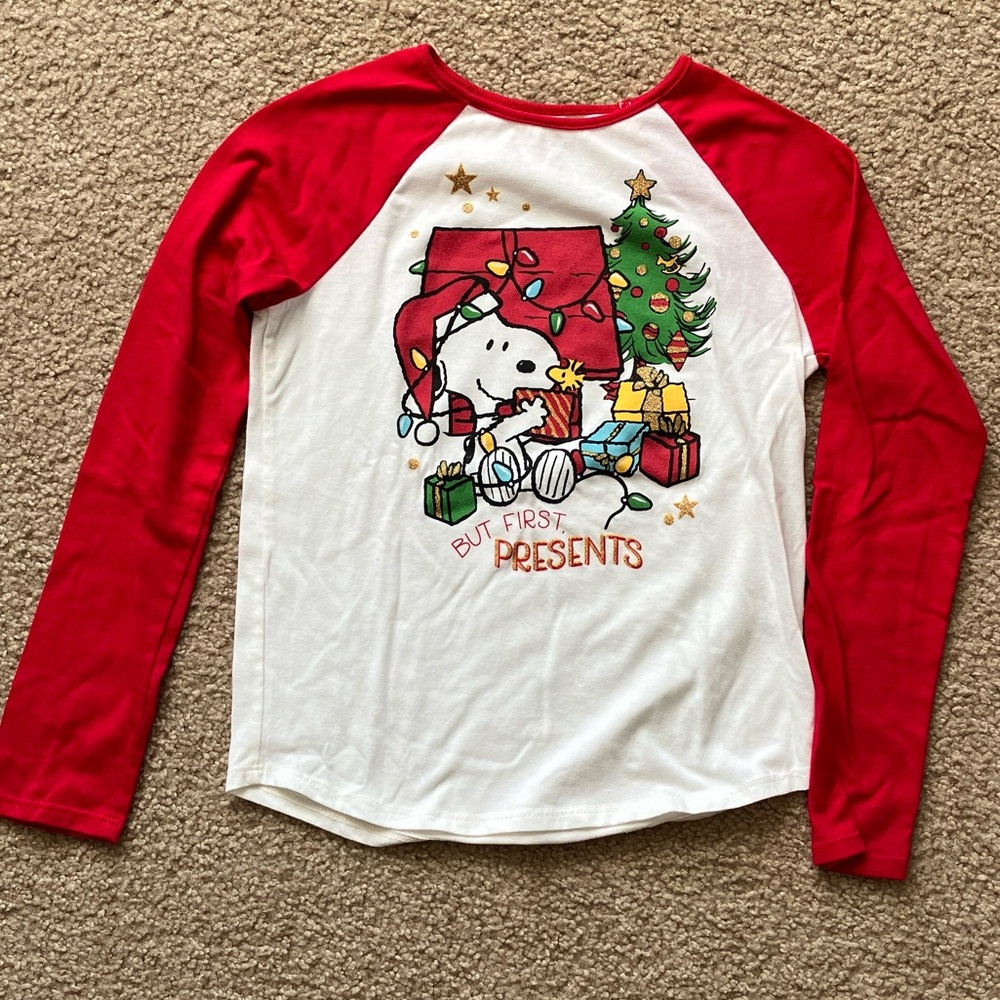 Jumping Beans Size 8 Long Sleeve Christmas Tee featuring Snoopy and Woodstock